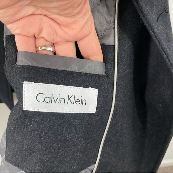 Calvin Klein Men’s Double Breasted Wool Peacoat Size LARGE Charcoal Grey - Picture 8 of 12